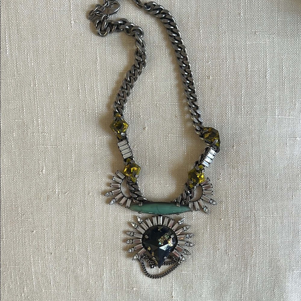 Elegant Silver and Green Dannijo Statement Necklace